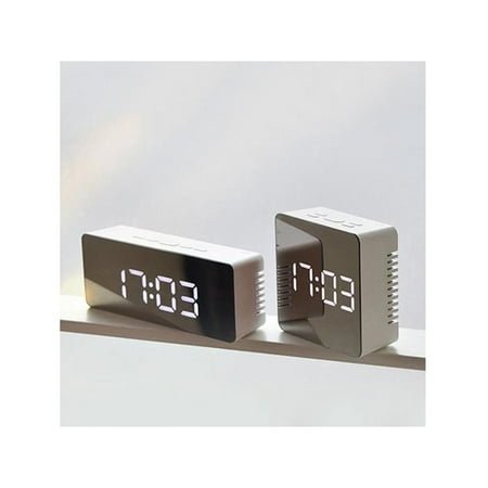 HEATSHAKING 1Pack Led Display Digital Alarm Clock Modern Mirror Clock Plastic Silver 14.00X5.50X3.60CM Usb Powered