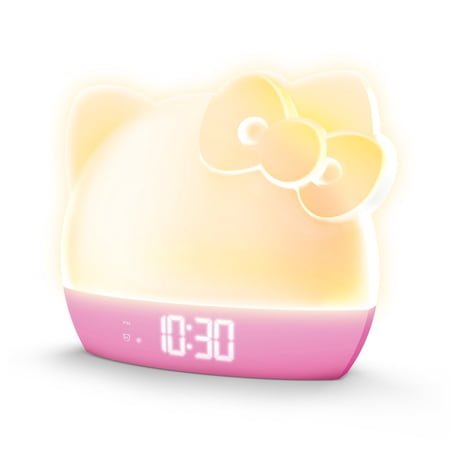 Hello Kitty Sunrise Alarm Clock with Wake-Up Light, RGB Color-Changing Night Light & Ambient Lamp, LED Time/Date/Temperature Display, USB Powered with Device Charging Port (Pink)