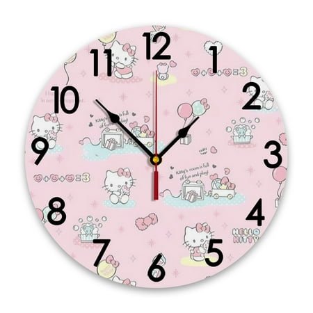 Hello kitty Wall Clock Silent Non-Ticking 12 Premium Quartz Round Easy-to-Read Home/Office/Kitchen/Classroom/School Clock Scanning Movement