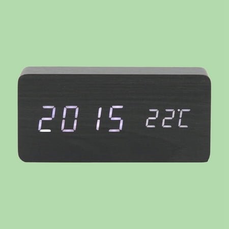 HEMOTON Modern Wooden Wood LED Alarm Clock Calendar Thermometer Without Battery(Black and Wood White)