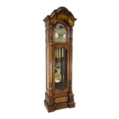 Hermle Carved Wooden Triple Chime Grandfather Clock - 88 - Dark Oak Finish