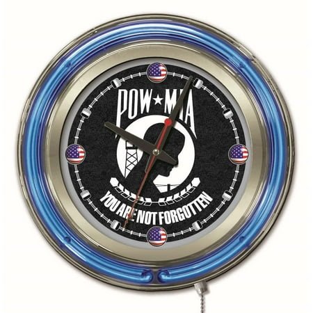 Holland Bar Stool POW/MIA Double Neon Ring, 15 dia. Logo Clock