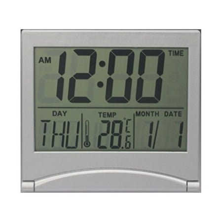 HOMEMAXS Perpetual Calendar Alarm Clock Travel Digital Battery Silver