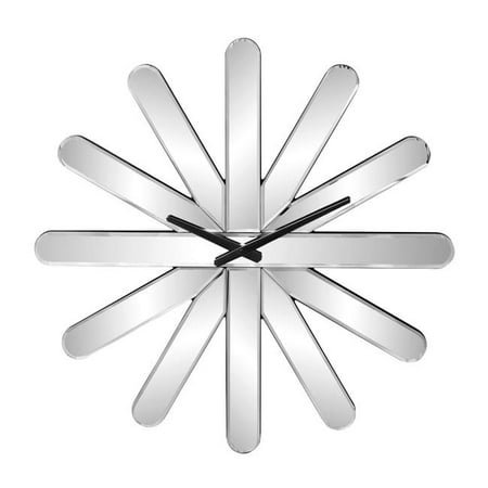 HomeRoots 635633 26 in. Silver Mirrored Glass Silent Analog Starburst Wall Clock