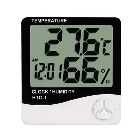 HTC-1 Digital Thermometer Hygrometer Clock Alarm/Alarm Calendar 5 Functions Large Screen Desktop Stand & Wall Mount White Thermometer Hygrometer Digital