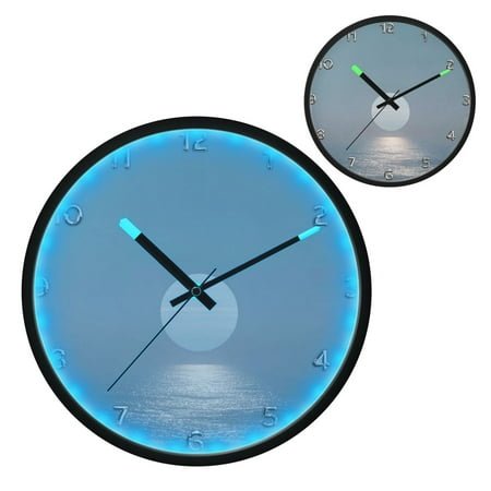 Iauyy Vintage Battery Sunrise Clock Wall Clock 12 inch Fashion Bedroom/Biathroom Lighted Wall Clock for Kitchen Clocks ，The Silver Glow