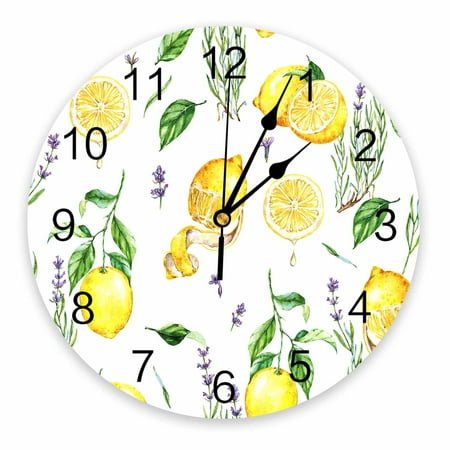 Iced Lemon Lime Fruit Decorative Round Wall Clock Arabic Numerals Design Non Ticking Wall Clock Large For Bedrooms Bathroom（10 Inch）
