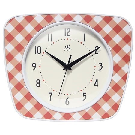 Infinity Instruments Plaid Trapezium Wall Clock, Red, 9.25 x 10.875