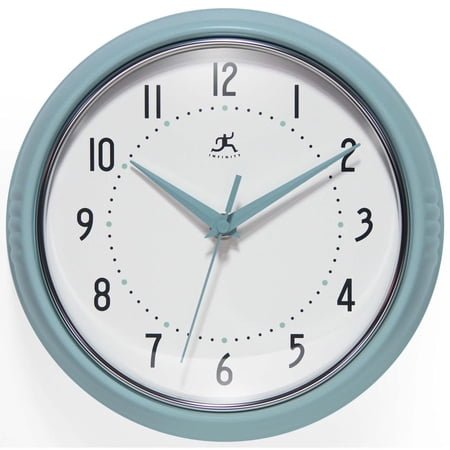 Infinity Instruments Retro Round Baby Blue Wall Clock, 9.5