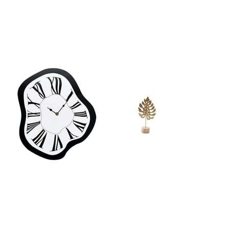 jicheng Distorted Acrylic Wall Clock Sculpture Unique Creative Melting Leaf Shaped Figurine Luxury Abstract Metal Ornament for Desktop Table Shop Home Party
