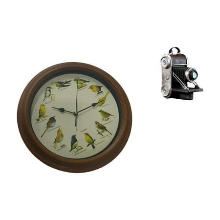 jicheng Singing Bird Camera Clock Resin Ornament Elegant Round Birdsong Alarm Decorative Prop for Dining Room Weddings Bar Family