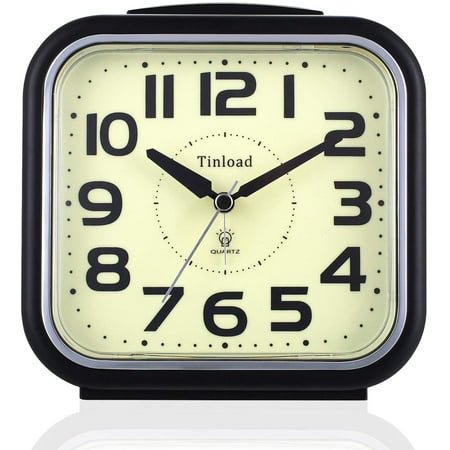 JINYUN-5.5 Large Analog Alarm Clock Silent Non Ticking, Glow in Dark dial, Gentle Wake, Beep Sounds, Increasing Volume, Battery Operated Snooze and Manual Light, Easy Set (Best for Elder)