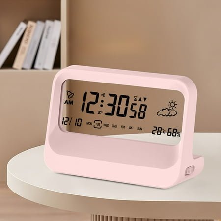 Kchsji Transparent Digital Alarm Clock with Temperature Humidity Display Multifunction Timer Modern Minimalist Desk Clock for Bedroom Office Living Room Battery Operated