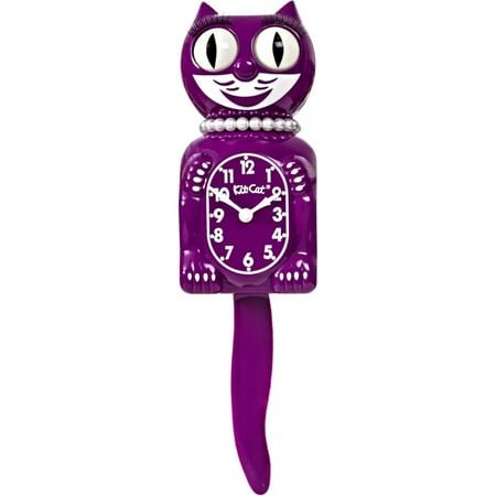 Kit-Cat Klock Limited Edition Boysenberry Lady with Pearl Necklace & Eyelashes - Cat Clock with Moving Eyes and Tail Wall Clock