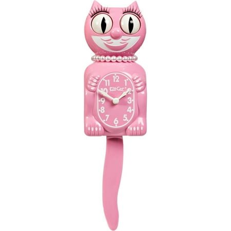 Kit-Cat Klock® Limited Edition Pink Satin Lady with Pearl - Cat Clock with Moving Eyes & Tail, Battery Operated Wall Clock, Made in USA