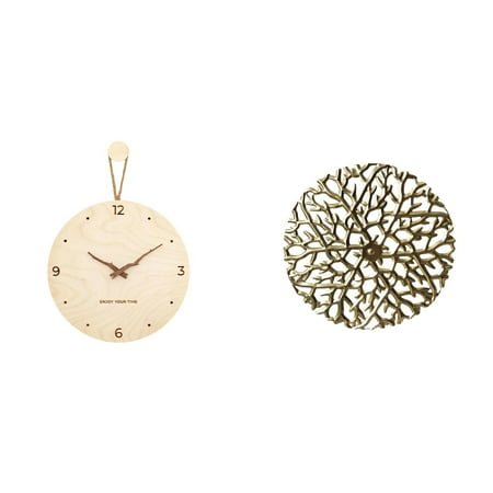 Kuntesetty Minimalist Modern Nordic Wood Wall Clock and Metal Wall Sculpture Art Decorations for Bedroom Office Home Rustic Scenic Wrought Iron Statue Plaque 3D Hanging Pendants