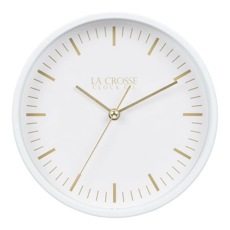 La Crosse Clock 6 inch Etta White-Finish Metal Silent Quartz Wall/Table Clock, 404-3715