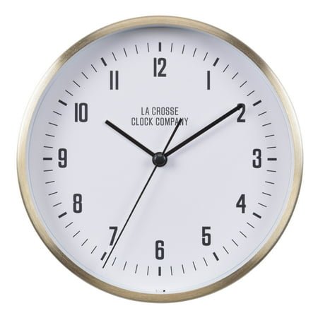 La Crosse Clock 6 inch Quartz Analog Wells Metal Wall/Table Clock with Brass-Finish, 404-3715B