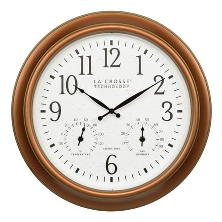 La Crosse Technology 18-inch Indoor/Outdoor Classic Antique Copper Atomic Analog Wall Clock, 404-59907-INT
