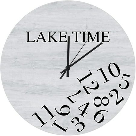 Lake Time Wooden Wall Clock Silent Non-Ticking Distressed Round Hanging Clock 10-Inch