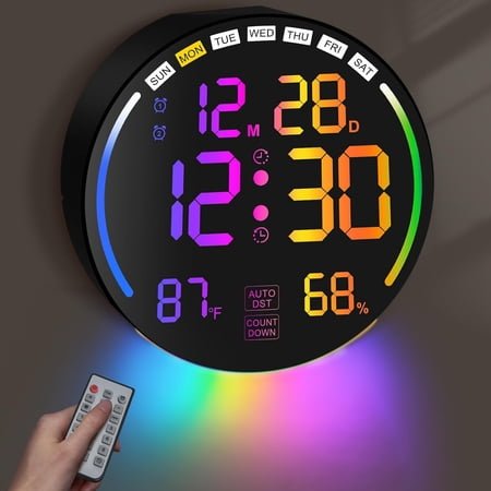 Large Digital Wall Clock with 10.3 LED Display,Alarm,Countdown Timer,DST,Temperature,Humidity,Auto-Dimming,Remote Control,Night Light for Classroom,Bedroom,Living Room,Office,Gym