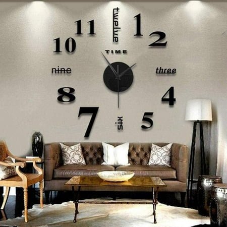 Large Frameless DIY Wall Clock Mirror Sticker - 12-Hour Stainless Steel Silent Clock, Self-Adhesive Home Office Decor for Walls, Doors, Tiles, 100cm Diameter, Includes EVA Foam Letters & Numbers