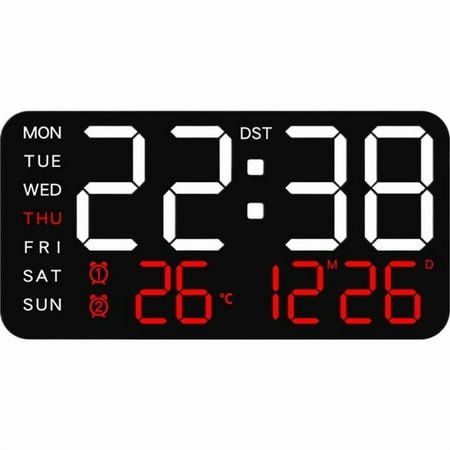 Large LED Digital Wall Clock Temperature, Time, and Date Display Automatic Brightness Adjustment For Use in Living Rooms and bedrooms