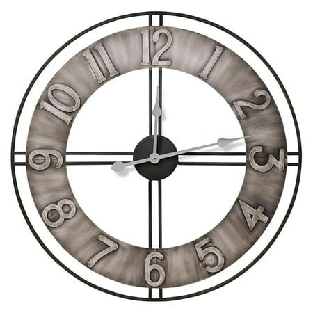 Large Wall Clock, 24 Decorative for Kitchen, Bedrooms, Office, Analog Modern Farmhouse Style. Silent, Round Chunky Number, Home Decor, Battery Operated, Gray Metal