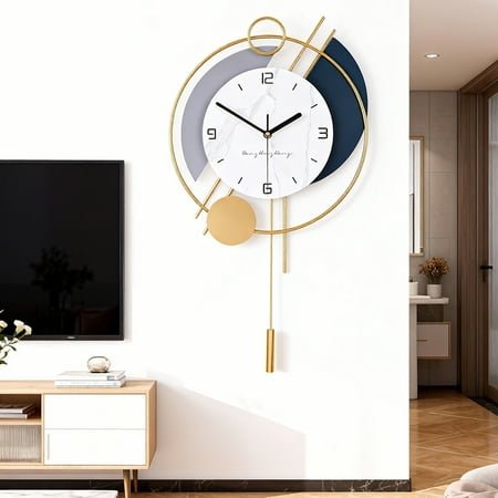 Large Wall Clocks for Living Room,3D Gold Pendulum Geometric Mute Metal Digital Home Clock