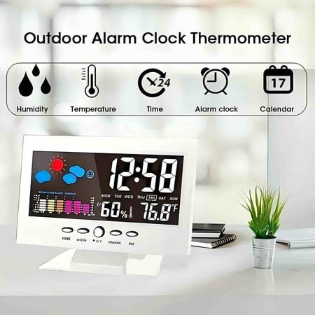 LED desktop alarm clock, multifunctional wireless desktop digital LED weather clock, displaying time, date, and temperature