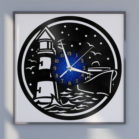 Lighthouse 12 Inch Vinyl Record Wall Clock - Silent, Creative, and Unique Clock for Living Room, Entryway, or Bedroom Decor - Perfect Gift Idea(12 inchs B without LED)