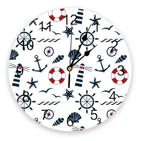 Lighthouse Seagull Watercolor Art White Decorative Round Wall Clock Custom Design Non Ticking Silent Bedrooms Large Wall Clock（10 Inch）