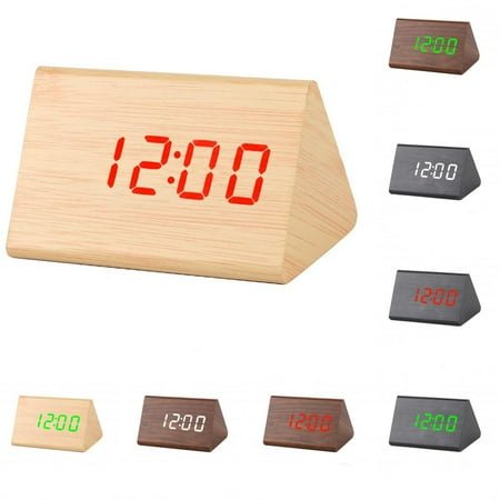 Limei Modern Triangle Wood LED Wooden Alarm Desk Clock Thermometer Classical Timer Calendar