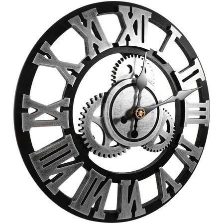 LOLIPPYY 1Pc Silver Wall Decorative Clock with Creative Retro Gear Art for Home