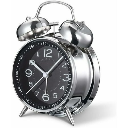 Loud Alarm Clock for Adults Heavy Sleepers, 4 Silent Quartz with Backlight, Twin Bell (Grey)