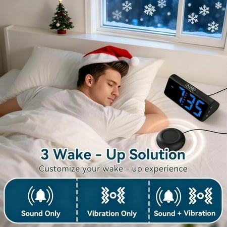 Loud Alarm Clock for Heavy Sleepers, Plug-in RGB Vibrating Clocks with Bed Shaker, 5 Dimmers, 2 Alarms and Snooze Bedrooms Hearing Impaired Deaf Adults (Black)