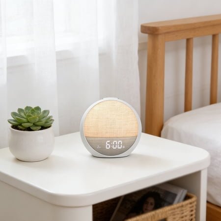 LQPWZU Sunrise Alarm Clock, White Noise Sound Machine for Bedrooms, 25 Soothing Sounds, 12 Night Lights, Bluetooth Speaker, Wake Up Sunlight for Heavy Sleepers, Adults, Kids