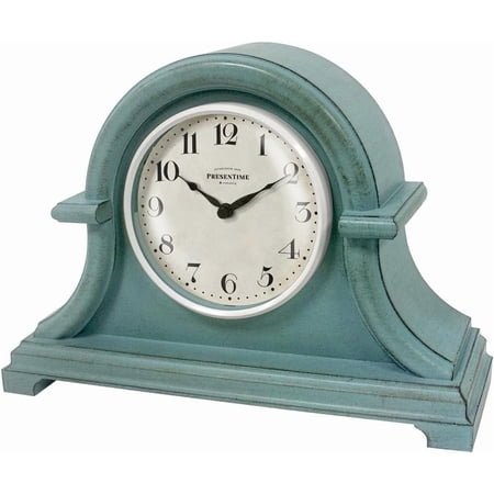 Mantel Clock Vintage Farmhouse Series, Napoleon Desk & Shelf Clock, 13 x 10 inch, Domed Lens, Quartz Movement, ABS Plastic Case, Gray Oak Finish (Home/Tabletop Decoration)
