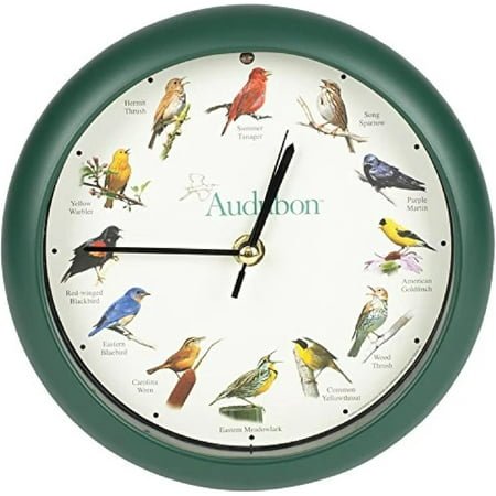 Mark Feldstein, Audubon Singing Bird Clock, 8 Inch, Green