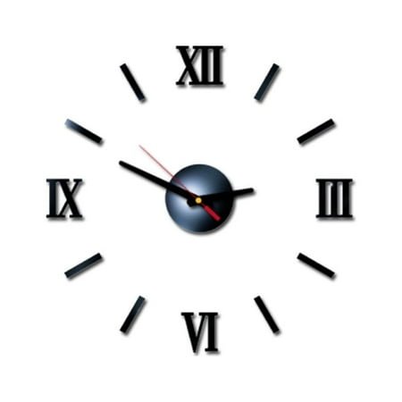 Miyuadkai Alarm Clock 3D Diy Roman Numbers Acrylic Mirror Wall Sticker Clock Home Decor Mural Decals Black
