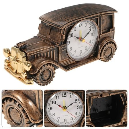 MLINS Golden Car Sculpture Alarm Clock for Decor Electroplate Compact Desktop Decoration 3.5 Inch