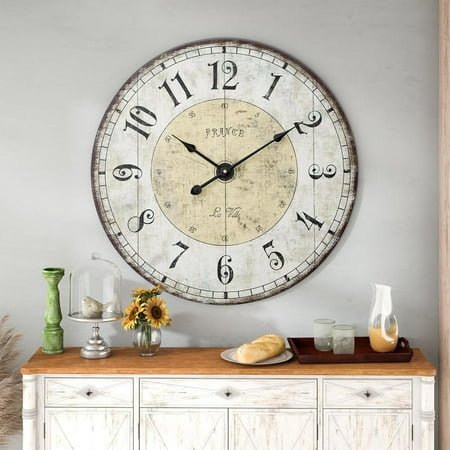 MODE HOME 24 Inch Large Wall Clock, Rustic Round Farmhouse Wall Clocks for Living Room Decor, Silent Non-Ticking Battery Operated Clock with Large Numerals, Vintage Oversized Decorative Wall Clock