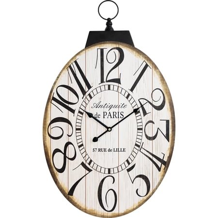 MODE HOME Large Wall Clocks, 29 Inch-High Oversized Oval French Vintage Farmhouse Design, Battery Operated Silent Wall Clock for Living Room,Kitchen,Bedroom (Brown)