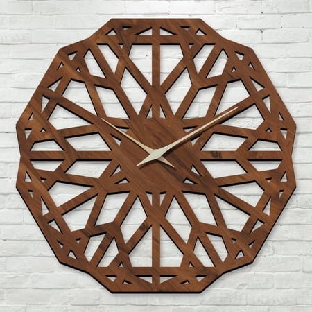 Modern Geometric Wall Clock 16 Inch Unique Wood Wall Clocks Battery Operated Large Clock for Living Room Kitchen