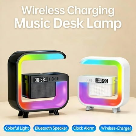 Msgweeeg Speakers Bluetooth Wireless Bluetooth Speakers Bluetooth Speaker with Wireless Charger Digital Alarm Clock Colorful Mood Light 3-in-1 Nightstand for Bedroom Home Office Desk Decor