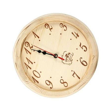 Multipurpose Round Wall Clock for Sauna Bedroom Kitchen Silents Without Ticking Wood Timekeepers Portable Accessory
