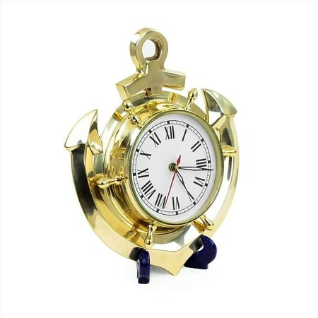 Nagina International Solid Brass Time's Wall Clock Anchor | Nautical Maritime Themed Home Wall Decor Clock Gift