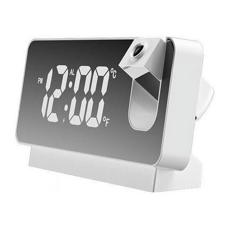 NIFFPD Digital Alarm Clock Projection Alarm Clock LED Alarm Clock for Bedrooms with USB Charger Port, 360° Projector,Dimmer,12/24H & DST,7.5 Dual Loud Alarm Clock for Heavy Sleeper White