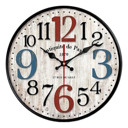 NIUBIER Silent Battery Operated Wall Clocks,12 Inch European Style Wall Clock,Non-Ticking Classroom Clock Art Decor for Home Living Room Office Decoration