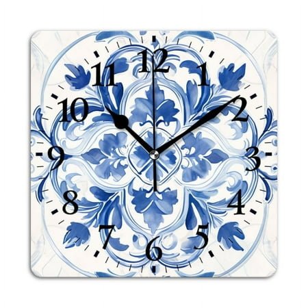 Non-Ticking Silent Wall Clocks Battery Operated Personalized Decor Clock for Living Room,Bedroom-Blue And White Porcelain With Water Drops With Traditional Chinese Elements(10inch)